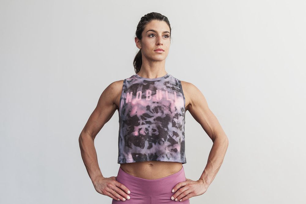 NOBULL Muscle Tank Üstleri Bayan - Pembe Siyah Tie-Dye - Turkiye (HND-890517)